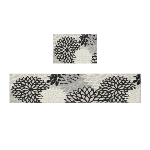 Küchenteppich 40x120 Schwarze Graue Blumen Küchenläufer Teppich Für Küche Waschbarer rutschfest Läufer Küchenmatte Küchenfußmatten Mikrofaser Weich Und Superabsorbierend von ZZDXL
