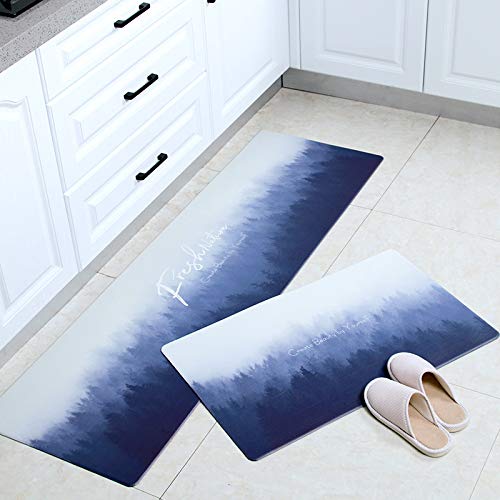 Küchenteppich 40x60 Blauer Nebel Küchenläufer Teppich Für Küche Waschbarer rutschfest Läufer Küchenmatte Küchenfußmatten Mikrofaser Fußmatte Badematten Set von ZZDXL