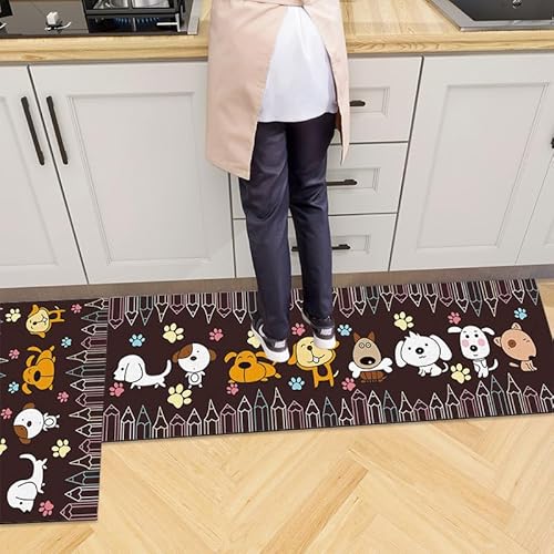 Küchenteppich 40x60 Dunkelbrauner Hund Küchenläufer Teppich Für Küche Waschbarer rutschfest Läufer Küchenmatte Küchenfußmatten Mikrofaser Fußmatte Badematten Set von ZZDXL