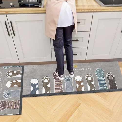 Küchenteppich 50x160 Katzenpfote Küchenläufer Teppich Für Küche Waschbarer rutschfest Läufer Küchenmatte Küchenfußmatten Mikrofaser Fußmatte Badematten Set von ZZDXL