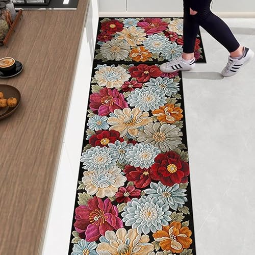 Küchenteppich 50x160 Retro Blumen Küchenläufer Teppich Für Küche Waschbarer rutschfest Läufer Küchenmatte Weich Und Superabsorbierend Waschbar In Waschmaschine von ZZDXL