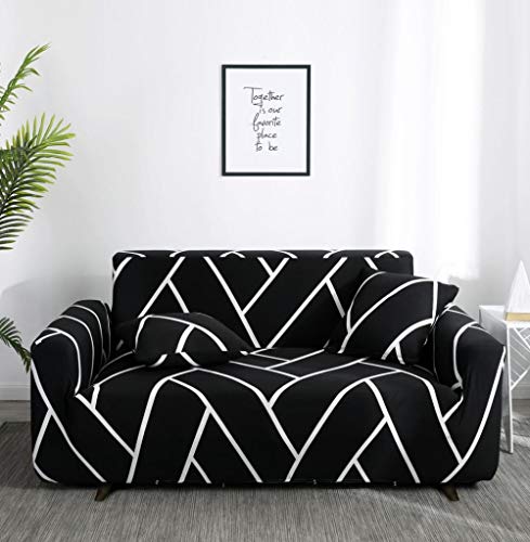 Sofabezug 2 Sitzer Schwarze Weiße Streifen Sofaüberwurf Stretch,Moderne Sofa Überwurf,Antirutsch Sofahusse ,Sofabezug L Form,Couch Überwurf,Sofa Sauber Bezug,Elastischer Sofabezug von ZZDXL