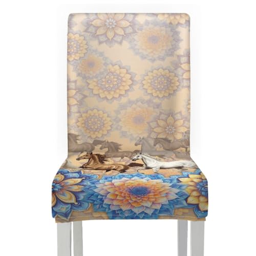 Stuhlhussen 4Er Set Blumen Und Pferde Hussen für Stühle mit Hoher Lehne,Stuhlbezug für Esszimmerstühle,Stuhlhusse Stretch,Stuhlhussen Schwingstuhl Waschbar von ZZDXL