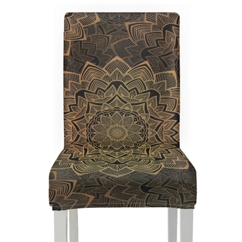 Stuhlhussen 4Er Set Ethnischer Stil Gelb Hussen für Stühle mit Hoher Lehne,Stuhlbezug für Esszimmerstühle,Stuhlhusse Stretch,Stuhlhussen Schwingstuhl Waschbar von ZZDXL