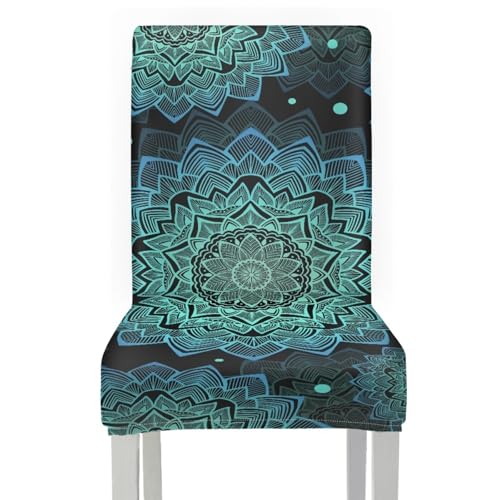 Stuhlhussen 4Er Set Ethnischer Stil Grün Hussen für Stühle mit Hoher Lehne,Stuhlbezug für Esszimmerstühle,Stuhlhusse Stretch,Stuhlhussen Schwingstuhl Waschbar von ZZDXL