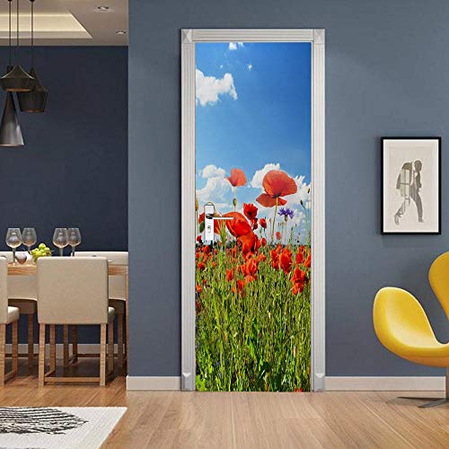 Türtapete Selbstklebend 3D 77X200 Blaue Blumen Türtapete Selbstklebend Türposter,Fototapete Selbstklebend 3D Pvc Türaufkleber Diy Türbild,Türfolie Poster Tapete von ZZDXL