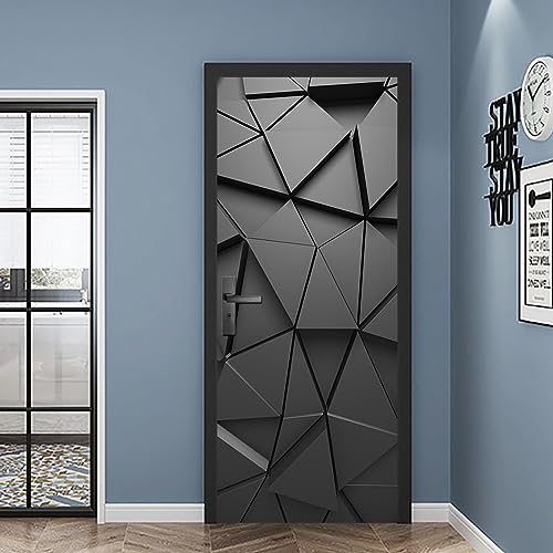 Türtapete Selbstklebend 80X200 Schwarze Geometrie Türtapete Selbstklebend Türposter,Fototapete Selbstklebend 3D Pvc Türaufkleber Diy Türbild,Türfolie Poster Tapete von ZZDXL