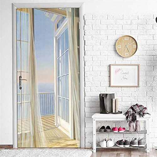Türtapete Selbstklebend 80X200 Weiße Fenster Türtapete Selbstklebend Türposter,Fototapete Selbstklebend 3D Pvc Türaufkleber Diy Türbild,Türfolie Poster Tapete von ZZDXL