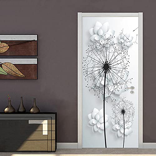 Türtapete Selbstklebend 80X200 Weißes Blumenmuster Türtapete Selbstklebend Türposter ,Fototapete Selbstklebend 3D Pvc Türaufkleber Diy Türbild,Türfolie Poster Tapete von ZZDXL