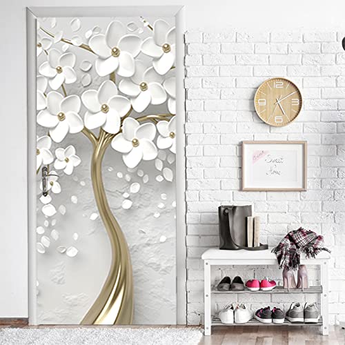 Türtapete Selbstklebend 95X210 Weiße Blumen Türtapete Selbstklebend Türposter Fototapete Türfolie Poster Tapete 3D Türaufkleber Diy Türbild von ZZDXL