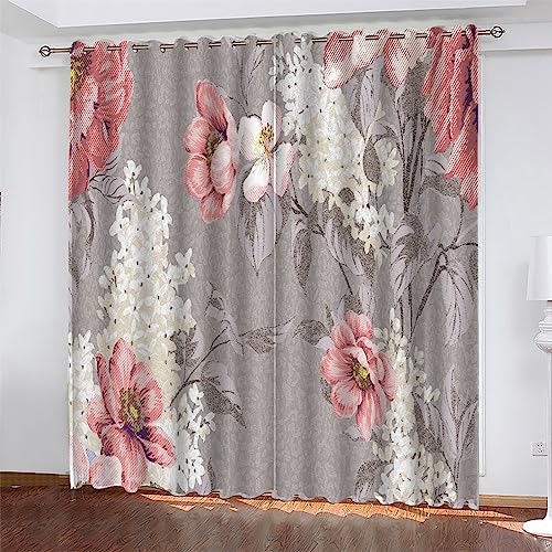 Vorhang Blickdicht Blume Gardinen Verdunklungsvorhänge Mit Ösen 2Er Set Sonnenschutz Thermogardine Für Wohnzimmer Schlafzimmer Fenstergardinen 2X75X166Cm von ZZDXL