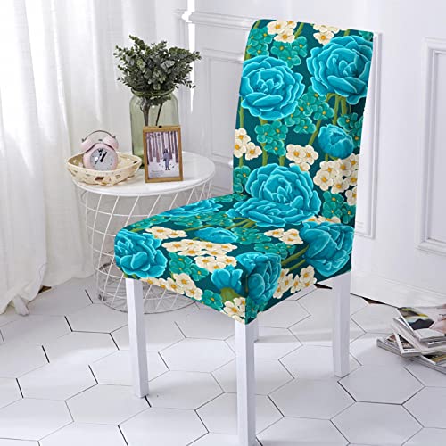 ZZDXL Stuhlhussen 2Er Set Blaue Blumen Stuhlhusse Stretch ,Elastischer Stuhlbezug Abnehmbare Waschbar Stuhlbezug Langlebig Universal, für Esszimmer, Hotel, Bankett, Hochzeit, Partys Deko von ZZDXL