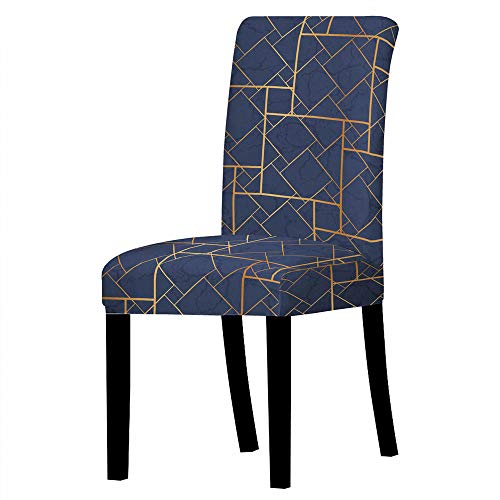 ZZDXL Stuhlhussen 4Er Set Blaues Gold Stuhlbezug für Esszimmerstühle,Stuhlhusse Stretch,Stuhlhussen Schwingstuhl Waschbar, Hussen für Stühle Mit Gummiband,Stuhlhusse Moderne von ZZDXL