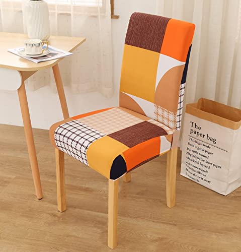 ZZDXL Stuhlhussen 6er Set Orange Stuhlbezug für Esszimmerstühle,Stuhlhusse Stretch,Stuhlhussen Schwingstuhl Waschbar, Hussen für Stühle Mit Gummiband,Stuhlhusse Moderne von ZZDXL