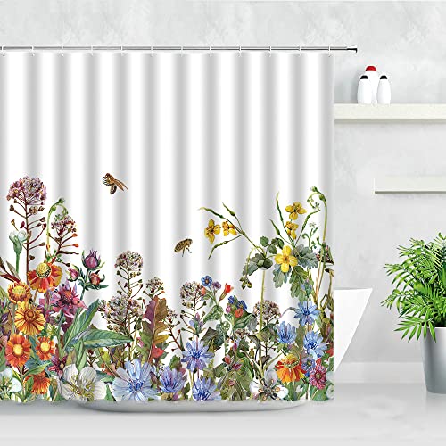 Duschvorhang 120x180 Gelbe Orange Blume Shower Curtains Wasserdichter Anti-Schimmel Duschvorhänge Waschbar Duschvorhang Badewanne mit 12 Duschvorhängeringen Duschvorhang von ZZDXW