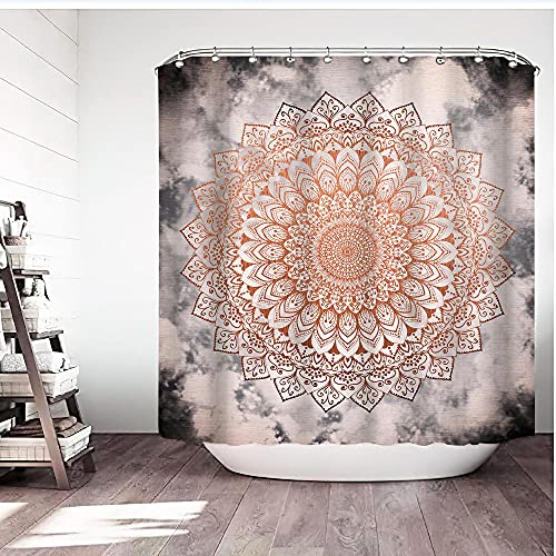 Duschvorhang 180x180 Rosa Graues Mandala Shower Curtains Anti-Bakteriell Duschvorhang Antischimmel Waschbar Duschvorhänge Polyester mit 12 Duschvorhangringen Duschvorhang Grau von ZZDXW