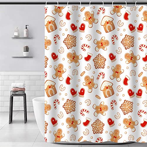 Duschvorhang 180x200 Beige Braun Weihnachten Duschvorhänge Polyester Shower Curtains Waschbar Duschvorhang Antischimmel Wasserdicht mit 12 Duschvorhangringen Duschvorhang Badewanne von ZZDXW