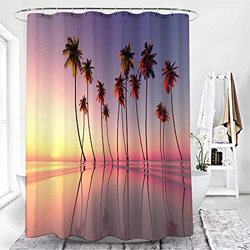 Duschvorhang 180x200 Küstenlandschaft Shower Curtains Anti-Bakteriell Duschvorhang Antischimmel Waschbar Duschvorhänge Polyester mit 12 Duschvorhangringen Duschvorhang Grau von ZZDXW