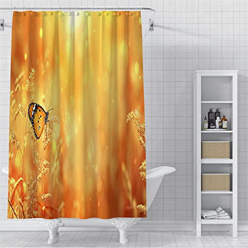 Duschvorhang 180x200 Orange Gelber Schmetterling Duschvorhang Polyester Duschvorhänge Waschbar Shower Curtains Antischimmel Wasserdicht Duschvorhang Badewanne mit 12 Duschvorhangringen von ZZDXW