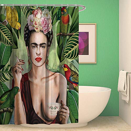 ZZDXW Duschvorhang 180x220 Vintage Frida Shower Curtains Anti-Bakteriell Duschvorhang Antischimmel Waschbar Duschvorhänge Polyester mit 12 Duschvorhangringen Duschvorhang Grau von ZZDXW