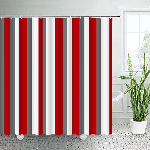 Duschvorhang Roter Grauer Streifen Duschvorhänge Polyester Shower Curtains Waschbar Duschvorhang Antischimmel Wasserdicht mit 12 Duschvorhangringen Duschvorhang 180x180 von ZZDXW