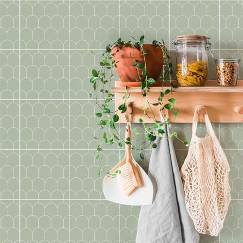 Fliesenaufkleber 15x15 Salbei Grün Geometrie Mosaikfliesen Bad Küche PVC Wasserdicht Fliesenfolie Schrank Möbel Küchenrückwand Selbstklebend Wohndekoration Klebefliesen 20 Stück von ZZDXW