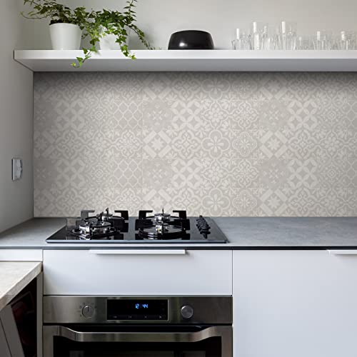 Fliesenaufkleber Beige Grau Marokko Klebefliesen Wasserdicht Ölfest Fliesenfolie Küchenrückwand Selbstklebend Fliesenaufkleber Bad Klebefolie Home Decor 4 Stück/15x30cm von ZZDXW