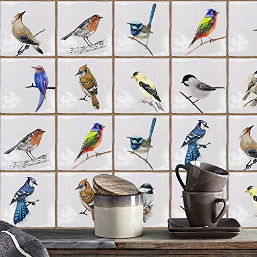 Fliesenaufkleber Blaubrauner Vogel Klebefliesen Wasserdicht Ölfest Fliesenfolie Küchenrückwand Selbstklebend Fliesenaufkleber Bad Klebefolie Home Decor 20 Stück/15x15cm von ZZDXW