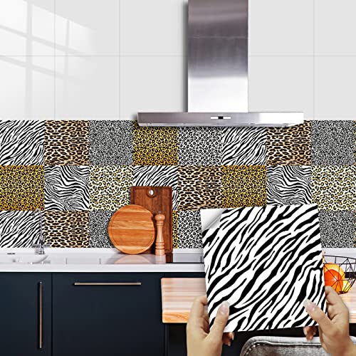 Fliesenaufkleber Braun Schwarzes Zebra Klebefliesen Wasserdicht Ölfest Fliesenaufkleber Bad Küchenrückwand Selbstklebend für Schrank Möbel Tisch Dekoration Fliesenfolie 10 Stück/10x10cm von ZZDXW