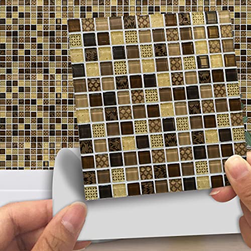 Fliesenaufkleber Mosaik-Braunes Muster Klebefliesen PVC-Material Mosaikfliesen Wasserdicht Ölfest Fliesenaufkleber bad Fliesenfolie Küchenrückwand Selbstklebend DIY Home Decor 10 Stück/10x10cm von ZZDXW