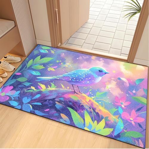 Fußmatte 40x60 cm Lila Grüne Blätter Fussmatte Aussen Fussmatte Innen Weich Waschbar rutschfeste Schmutzfangmatte für Flur Haustiere Türmatte Heimdekoration Fussabtreter von ZZDXW