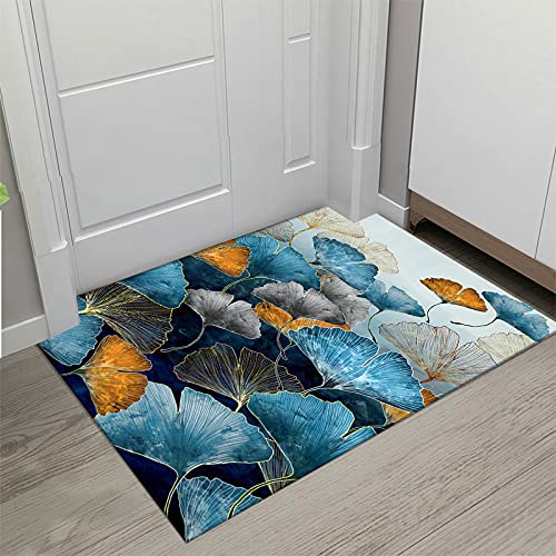 Fußmatte 80x120 cm Ginkgo Blaues Gold Fussmatte Aussen Fussmatte Innen Weich Waschbar rutschfeste Schmutzfangmatte für Flur Haustiere Türmatte Heimdekoration Fussabtreter von ZZDXW
