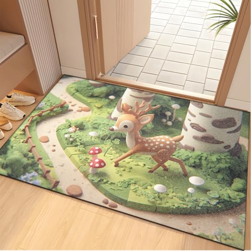 Fußmatte 80x120 cm Süße Hirsch Grün Fussmatte Aussen Fussmatte Innen Weich Waschbar rutschfeste Schmutzfangmatte für Flur Haustiere Türmatte Heimdekoration Fussabtreter von ZZDXW