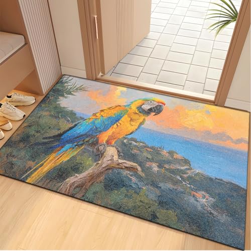 Fussmatte Aussen 40x60 cm Blauer Zweig Papagei Fußmatte Außen Innen rutschfeste Schmutzfangmatte für Eingang Patio Flur Garten Türmatte Maschinenwaschbare Fußmatten Haustür von ZZDXW