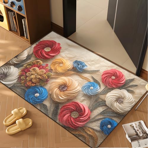 Fussmatte Aussen 40x60 cm Gelbe Linie Blume Fußmatte Außen Innen rutschfeste Schmutzfangmatte für Eingang Patio Flur Garten Türmatte Maschinenwaschbare Fußmatten Haustür von ZZDXW