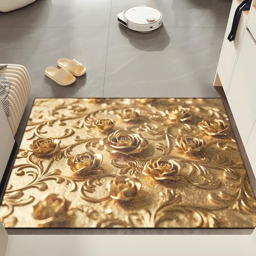 Fussmatte Aussen 40x60 cm Goldene Abstrakte Blume Fußmatte Außen Innen rutschfeste Schmutzfangmatte für Eingang Patio Flur Garten Türmatte Maschinenwaschbare Fußmatten Haustür von ZZDXW