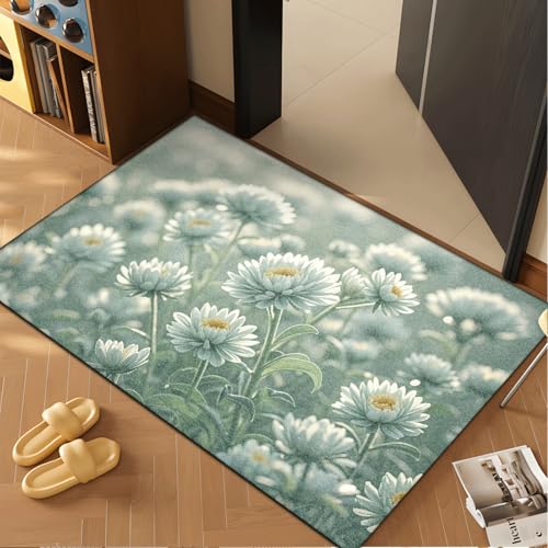 Fussmatte Aussen 40x60 cm Retro Grün Blumen Fußmatte Außen Innen rutschfeste Schmutzfangmatte für Eingang Patio Flur Garten Türmatte Maschinenwaschbare Fußmatten Haustür von ZZDXW