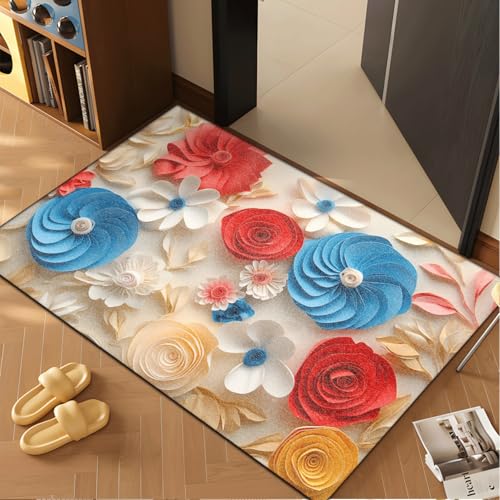 Fussmatte Aussen 40x60 cm Rotblaue Blume Fußmatte Außen Innen rutschfeste Schmutzfangmatte für Eingang Patio Flur Garten Türmatte Maschinenwaschbare Fußmatten Haustür von ZZDXW