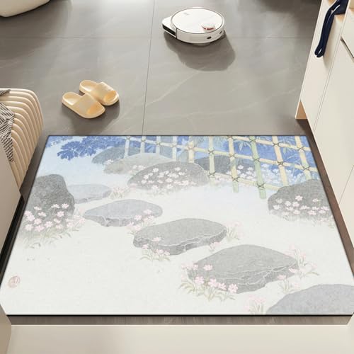 Fussmatte Aussen 40x60 cm Stein Graue Blume Fußmatte Außen Innen rutschfeste Schmutzfangmatte für Eingang Patio Flur Garten Türmatte Maschinenwaschbare Fußmatten Haustür von ZZDXW