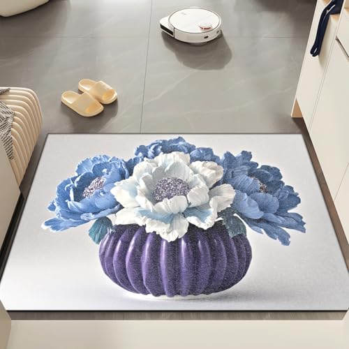 Fussmatte Aussen 40x60 cm Vase Lila Blumen Fußmatte Außen Innen rutschfeste Schmutzfangmatte für Eingang Patio Flur Garten Türmatte Maschinenwaschbare Fußmatten Haustür von ZZDXW