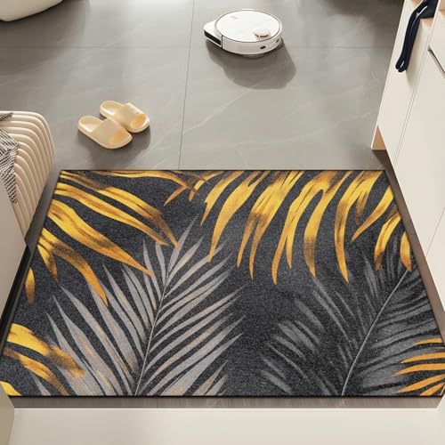 Fussmatte Innen 60x90 cm Goldene Schwarze Blätter Fussmatte Aussen rutschfeste für Hund Eingang Badematte Waschbar Schmutzfangmatte Strapazierfähige und Langlebige Fussmatten Haustür von ZZDXW