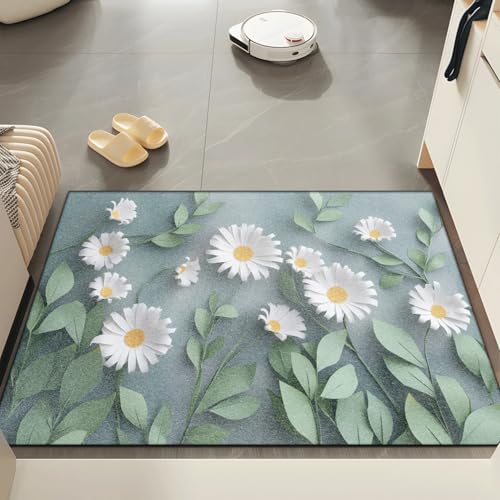 Fussmatte Innen 60x90 cm Grüne Blätter Blumen Fussmatte Aussen rutschfeste für Hund Eingang Badematte Waschbar Schmutzfangmatte Strapazierfähige und Langlebige Fussmatten Haustür von ZZDXW