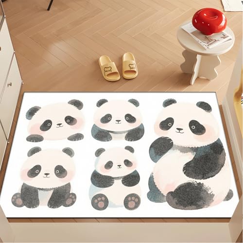 Fussmatte Innen 60x90 cm Schwarz Beige Panda Fussmatte Aussen rutschfeste für Hund Eingang Badematte Waschbar Schmutzfangmatte Strapazierfähige und Langlebige Fussmatten Haustür von ZZDXW