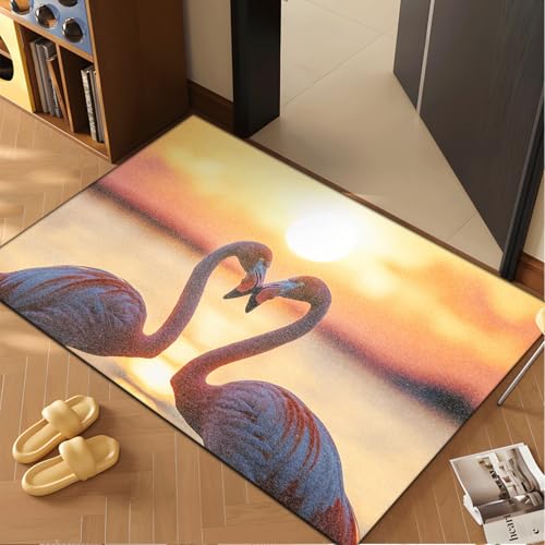 Fussmatte Innen 60x90 cm Sonne Gelb Flamingo Fussmatte Aussen rutschfeste für Hund Eingang Badematte Waschbar Schmutzfangmatte Strapazierfähige und Langlebige Fussmatten Haustür von ZZDXW