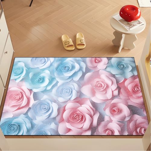 Fussmatte Innen 80x120 cm Elegantes Rosablau Fussmatte Aussen rutschfeste für Hund Eingang Badematte Waschbar Schmutzfangmatte Strapazierfähige und Langlebige Fussmatten Haustür von ZZDXW