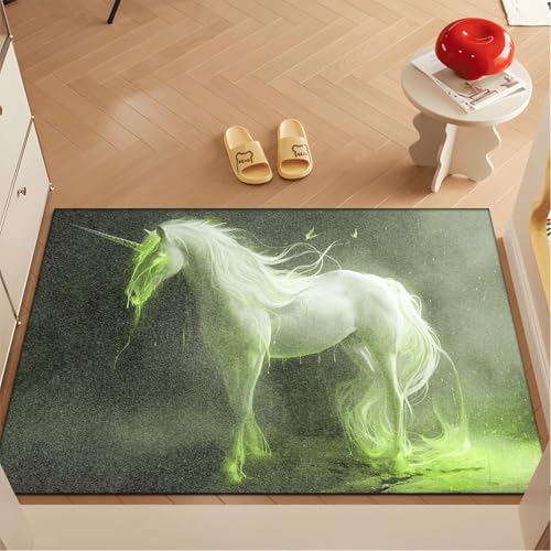 Fussmatte Innen 80x120 cm Fluoreszenzgrünes Einhorn Fussmatte Aussen rutschfeste für Hund Eingang Badematte Waschbar Schmutzfangmatte Strapazierfähige und Langlebige Fussmatten Haustür von ZZDXW