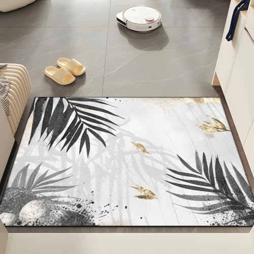 Fussmatte Innen 80x120 cm Graue Goldene Blätter Fussmatte Aussen rutschfeste für Hund Eingang Badematte Waschbar Schmutzfangmatte Strapazierfähige und Langlebige Fussmatten Haustür von ZZDXW