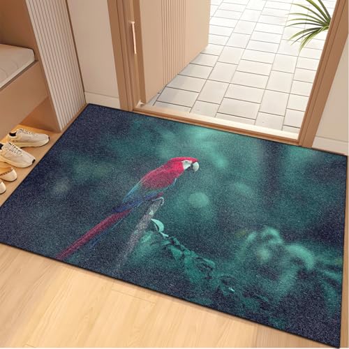 Fussmatte Innen 80x120 cm Papagei Grün Rot Fussmatte Aussen rutschfeste für Hund Eingang Badematte Waschbar Schmutzfangmatte Strapazierfähige und Langlebige Fussmatten Haustür von ZZDXW