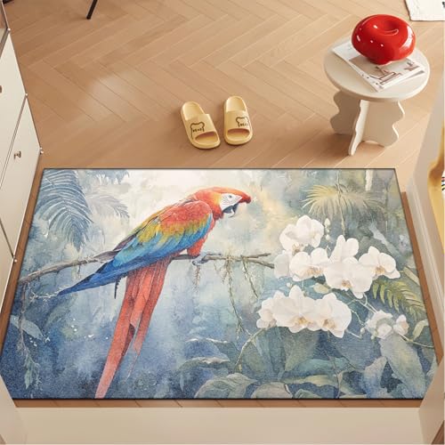 Fussmatte Innen 80x120 cm Tropischer Blauer Papagei Fussmatte Aussen rutschfeste für Hund Eingang Badematte Waschbar Schmutzfangmatte Strapazierfähige und Langlebige Fussmatten Haustür von ZZDXW