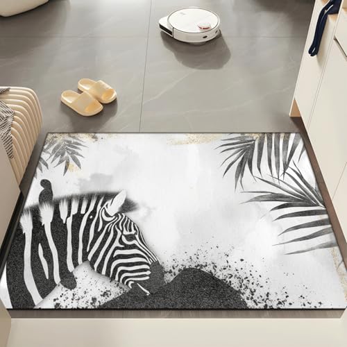Fussmatte Innen 80x120 cm Zebra Grau Blätter Fussmatte Aussen rutschfeste für Hund Eingang Badematte Waschbar Schmutzfangmatte Strapazierfähige und Langlebige Fussmatten Haustür von ZZDXW